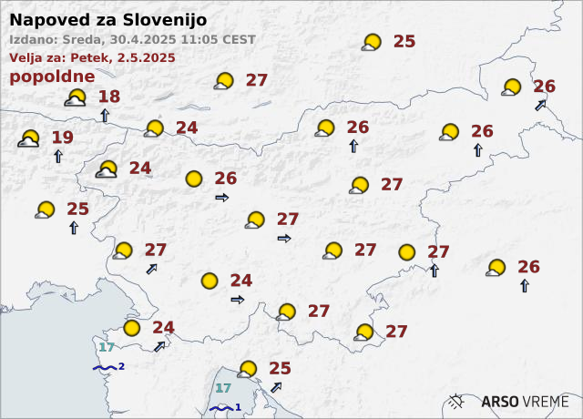 Vreme JUTRI POPOLDNE <i>(napoved dežurnega prognostika</i>)