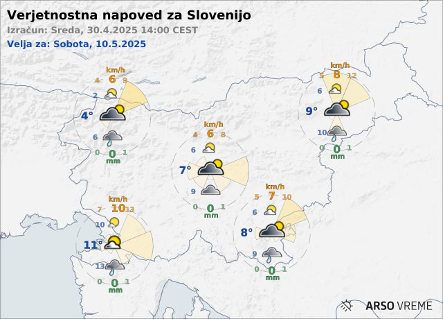 'povprečno' vreme + možni odkloni - 10.dan - <i>računska simulacija </i>